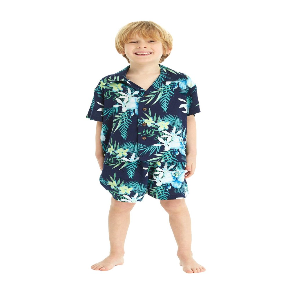 Hawaii Hangover Boy Young Adult Aloha Luau Shirt in Orchid Breeze Navy 12 Year Old