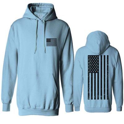 0021. Vintage American Flag United States of America Military us USA Patriotic Style Sweatshirt Pullover Hoodie (Light Blue, Medium)
