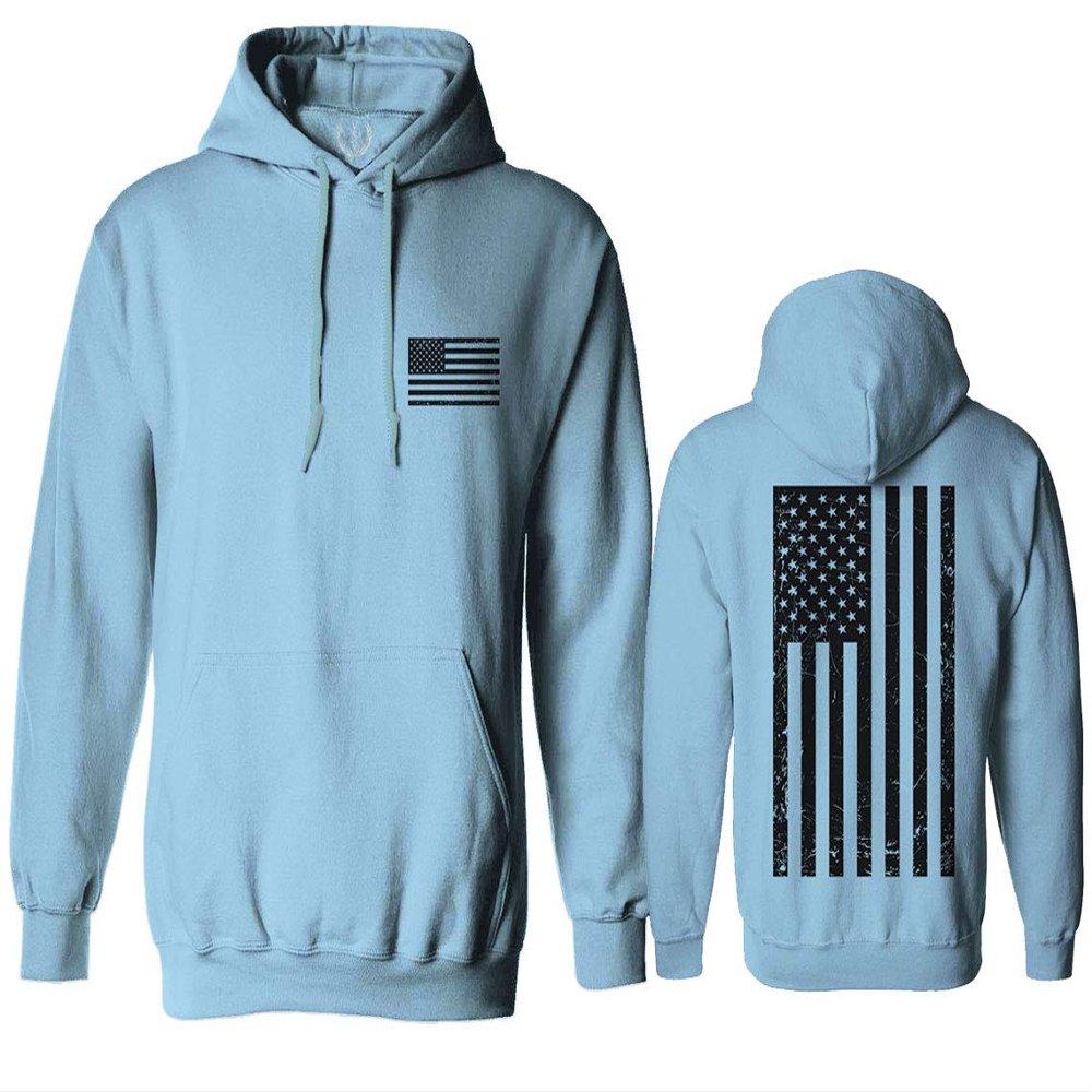 0021. Vintage American Flag United States of America Military us USA Patriotic Style Sweatshirt Pullover Hoodie (Light Blue, Medium)