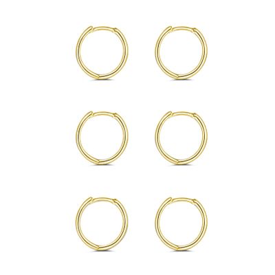 925 Sterling Silver Small Hoop Earrings - 14K Gold Plated Silver Hoop Earrings | Tiny Endless Huggie Hoop Earring Cartilage Earrings for Women Men (3 pairs 6mm)