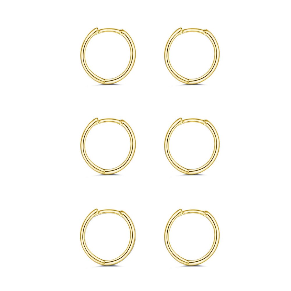 925 Sterling Silver Small Hoop Earrings - 14K Gold Plated Silver Hoop Earrings | Tiny Endless Huggie Hoop Earring Cartilage Earrings for Women Men (3 pairs 6mm)