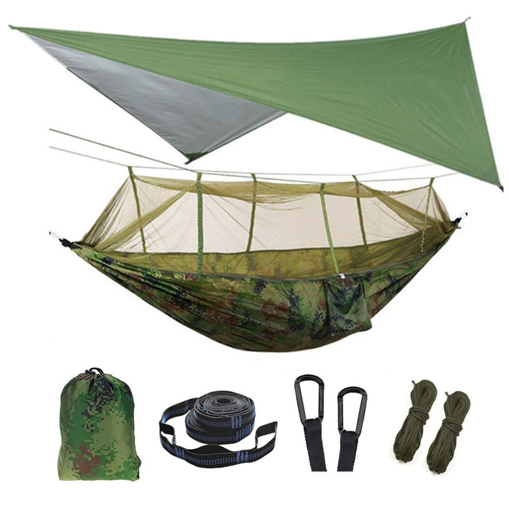 Outdoor Mosquito Net Hammock Tent with Waterproof Rain Fly Canopy Awning Set Hammock Portable Sleep Swing for Hiking Camping Survival Travel