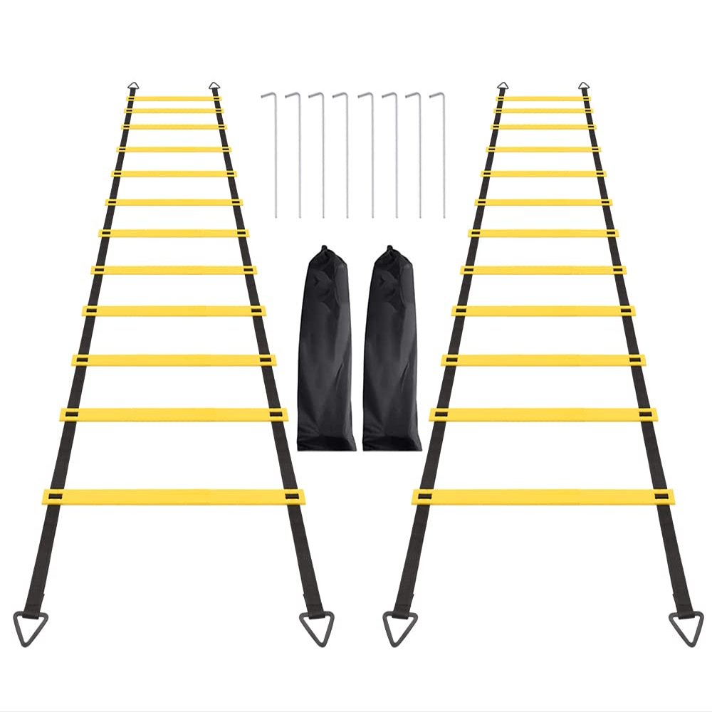 RUBY.Q 2 Pack 12 Rungs Agility Ladder Set, Speed Training Ladder with Steel Stakes and Carry Bag for Soccer, Speed Fitness Feet Training