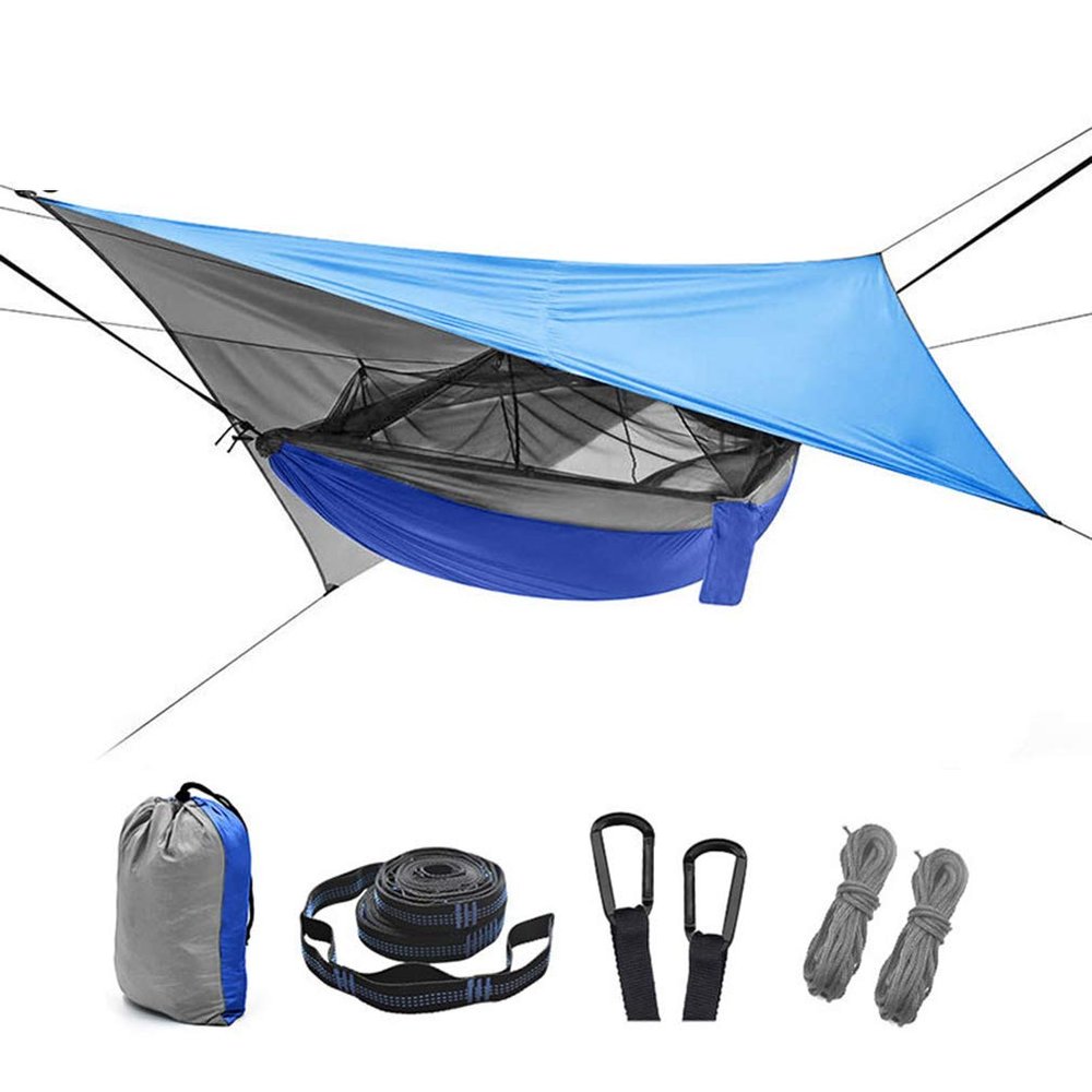Outdoor Mosquito Net Hammock Tent with Waterproof Rain Fly Canopy Awning Set Hammock Portable Sleep Swing for Hiking Camping Survival Travel