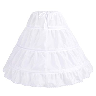 IBTOM CASTLE Kids Crinoline Petticoat with 3 Hoops, Full Length Flower Girl Underskirt Slips Flower Girls Rockabilly Tutu Fluffy Skirts Maxi Swing Ball Gowns 3-14 Year Old White 55cm
