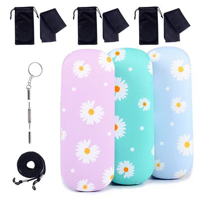 ADBGV 3pcs Unisex Hard Shell Glasses Case, Glasses Protector Case, Sunglasses Cases with Cleaning Cloth, Fixed Non-Slip Cord