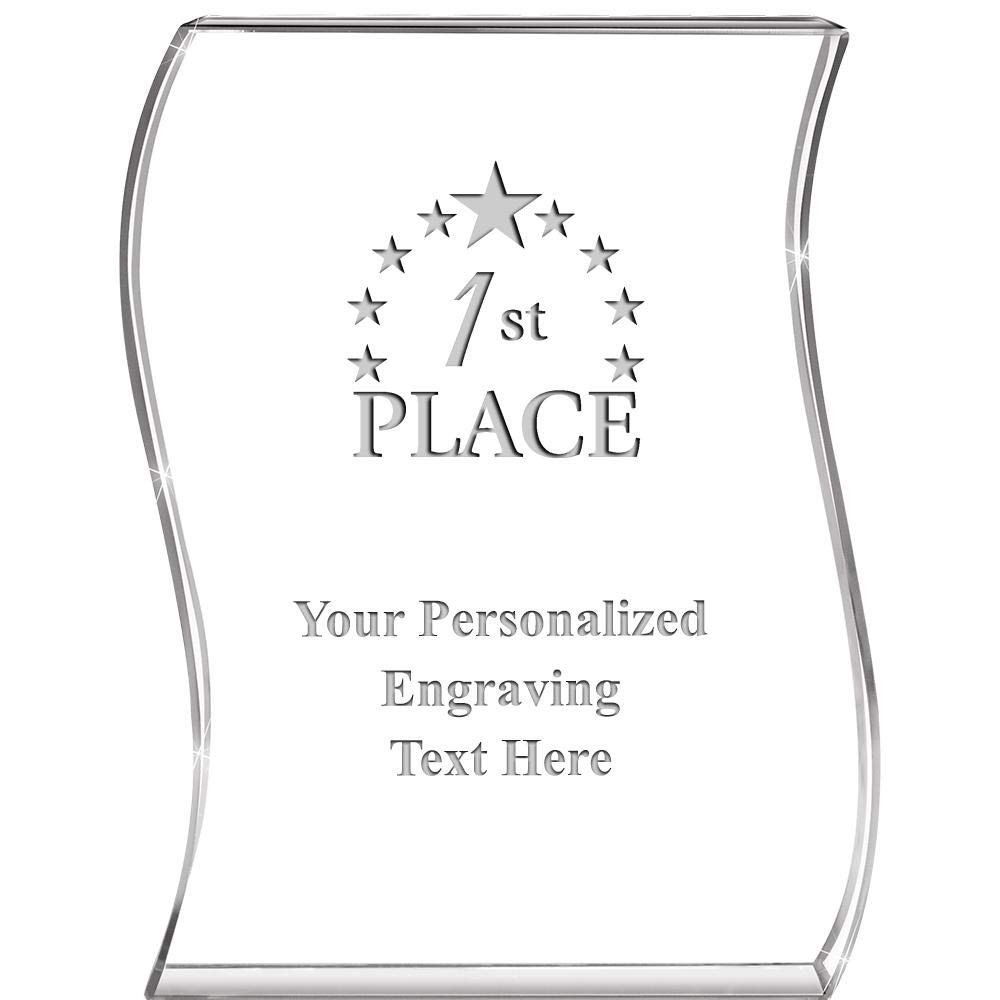 1St Place Acrylic Trophy - 6.5" Hang Ten Wave Laser Engraved Award 1St Place Custom Trophy, Includes Free Personalization Prime