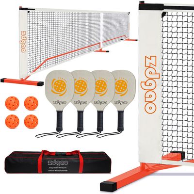 Zdgao Portable Pickleball Net Set with Paddles Set of 4, 22FT Official Size Pickleball Net, 4 Outdoor Pickleballs and Carry Bag, Weather Resistance Strong Steel Frame