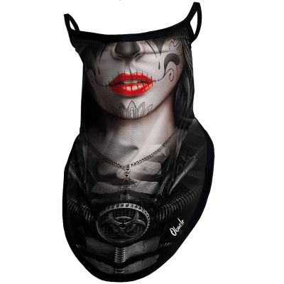 Obacle Bandana Face Mask with Ear Loops Neck Gaiter Face Mask Scarf Face Cover for Men Women (Skull Red Tear Lips Black Nose)