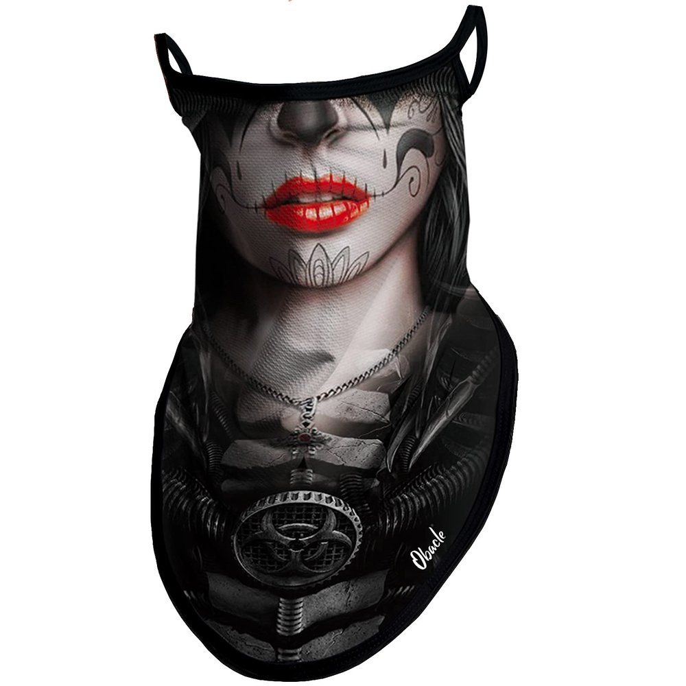 Obacle Bandana Face Mask with Ear Loops Neck Gaiter Face Mask Scarf Face Cover for Men Women (Skull Red Tear Lips Black Nose)