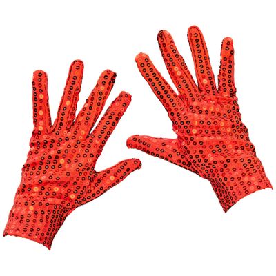 Heymei Women/Men Sequin Glove, 80s or 90s Dress Up Short Sparkle Glove for Glitter Rave Costume Party or Dance L-P-S-T1 (Red Sparkly Gloves)
