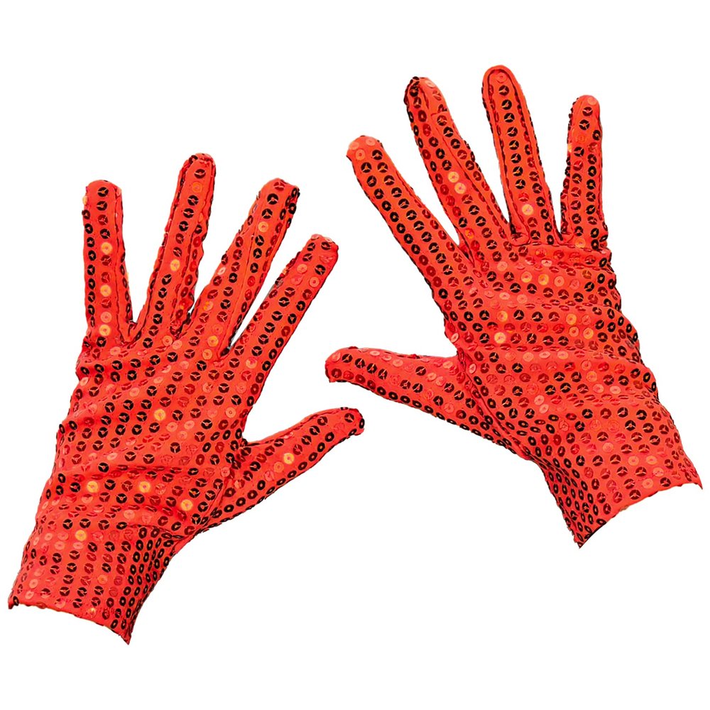 Heymei Women/Men Sequin Glove, 80s or 90s Dress Up Short Sparkle Glove for Glitter Rave Costume Party or Dance L-P-S-T1 (Red Sparkly Gloves)
