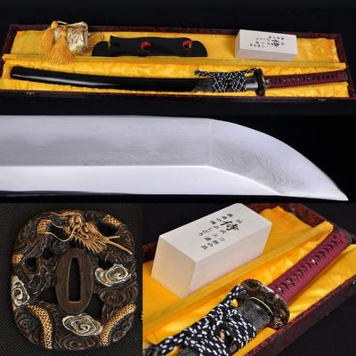 GLW Sword Full Tang Japanese Samurai Katana Sword Damascus Steel Clay Tempered HAZUYA Polish Blade Real RAYSKIN Wrapped SAYA Battle Ready
