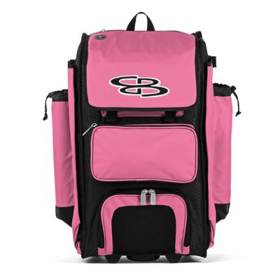 Boombah Rolling Catcher's Superpack Baseball/Softball Gear Bag - 23-1/2" x 13-1/2" x 9-1/2" - Black/Pink - Telescopic Handle - Holds 4 Bats - Wheeled Version