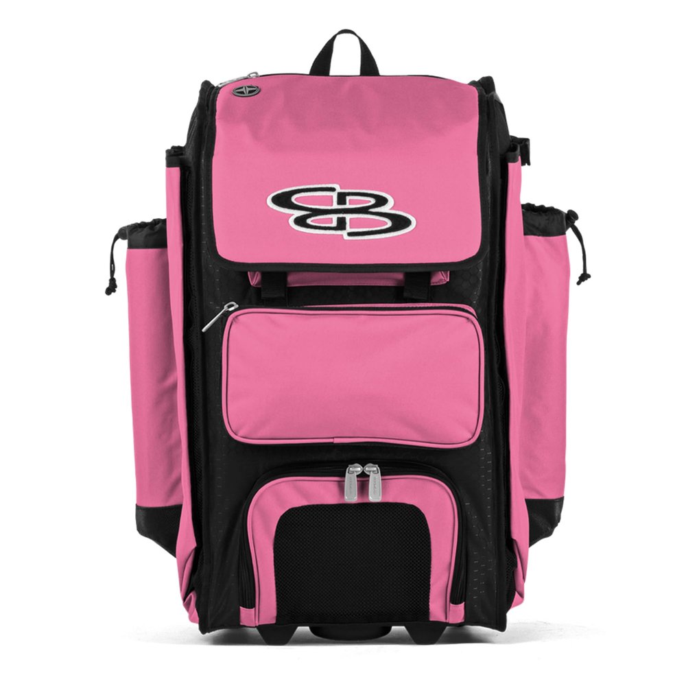 Boombah Rolling Catcher's Superpack Baseball/Softball Gear Bag - 23-1/2" x 13-1/2" x 9-1/2" - Black/Pink - Telescopic Handle - Holds 4 Bats - Wheeled Version