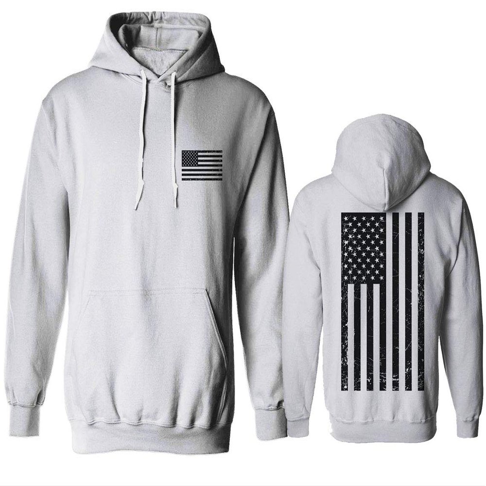 0021. Vintage American Flag United States of America Military us USA Patriotic Style Sweatshirt Pullover Hoodie (White, Small)