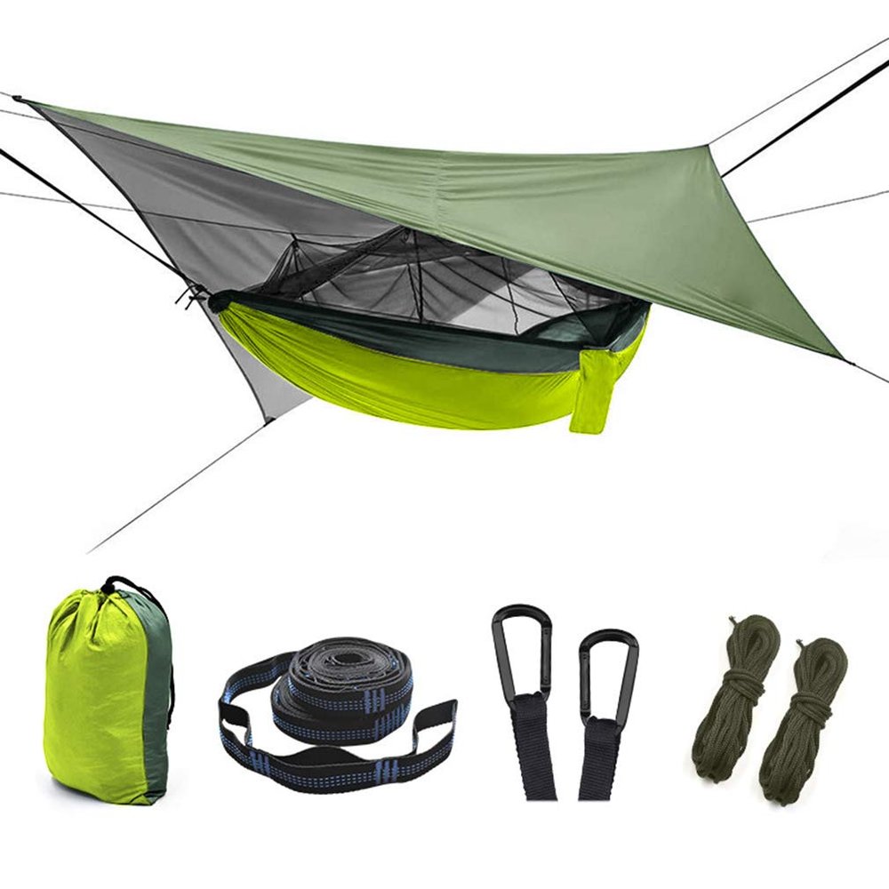 Outdoor Mosquito Net Hammock Tent with Waterproof Rain Fly Canopy Awning Set Hammock Portable Sleep Swing for Hiking Camping Survival Travel