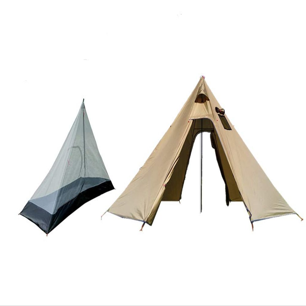 4 Person Teepee Hot Tent with Half Mesh and Fire Retardant Stove Jack Lightweight 6.8lb Height 7.2FT Teepee Tent Outdoor Camping Pyramid Tipi Tent (Brown Green)
