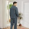 Vulcanodon Mens Cotton Pajama Set, Button Down Woven Pajama Set for Men Plaid Men's Sleepwear(Dark Blue Plaid,2XL) view 2