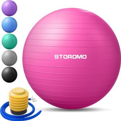 STOROMO Exercise Ball,Yoga Ball(with Exercise Tutorial)Extra Thick Non-Slip,Holds 2500 lbs, Workout Ball for Pregnancy Birthing and Balance Stability (Pink, 95cm/37.4in)