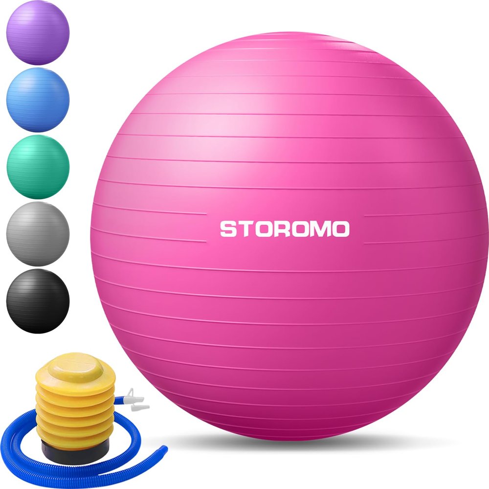 STOROMO Exercise Ball,Yoga Ball(with Exercise Tutorial)Extra Thick Non-Slip,Holds 2500 lbs, Workout Ball for Pregnancy Birthing and Balance Stability (Pink, 95cm/37.4in)