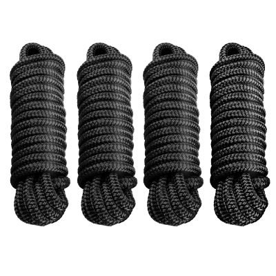 Amarine Made Boat Dock Lines, 4pcs 1/2' X 35' Nylon, Black, 12' Eyelet, 968lbs Working Load, 4840lbs Strength, for Boat Activities