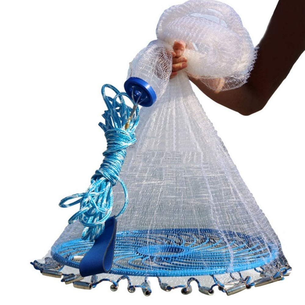 Lawaia Cast Net, 12FT/3.6m Radius, Nylon, 3/8' Mesh, Fishing, Classic, Floating, Telescopic Handle, Drawstring, 3/16' Mesh Opening, 14.4 pounds