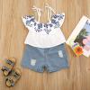 Toddler Kids Baby Girl Summer Short Sets Shirts Top Short Jeans Pants Fashion Clothes (Boho Crop Shirt+Denim Shorts Set,2-3T) view 2