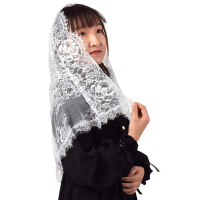 BLESSUME 1pc Women Triangle Pattern Veil Classic Mantilla Soft Lace Chapel Veil (White 3)