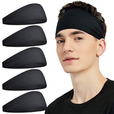 Pilamor Sports Headbands for Men (5 Pack),Moisture Wicking Workout Headband,Sweatband Running,Cycling,Football,Yoga,Hairband Women and Men(black5)