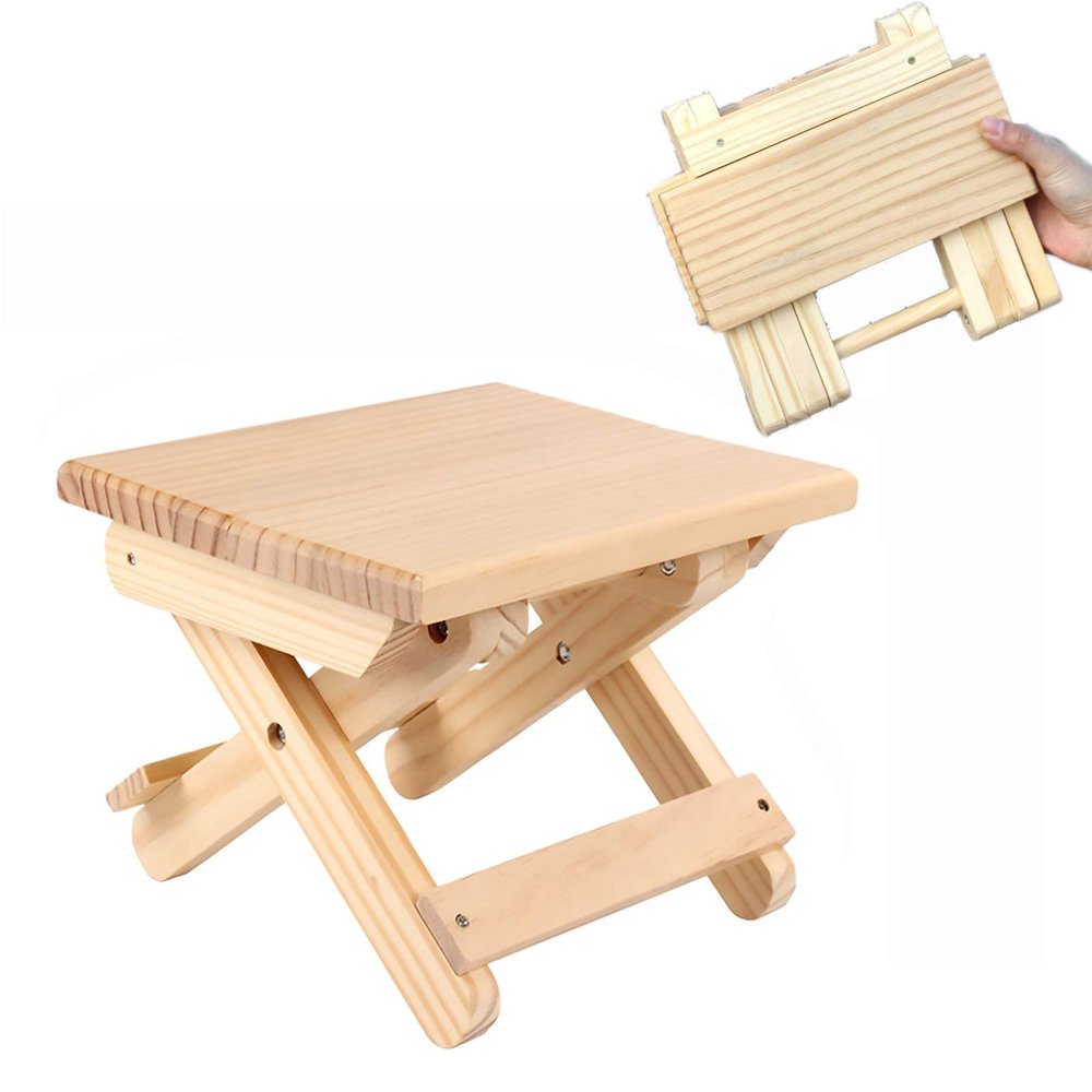 QiaoDongDian Folding Stool, Natural, Hardwood, Wood Folding Stool, Camp Stool, Perfect for Camping, for Picnic, Camp, Travel, Garden BBQ Accessories