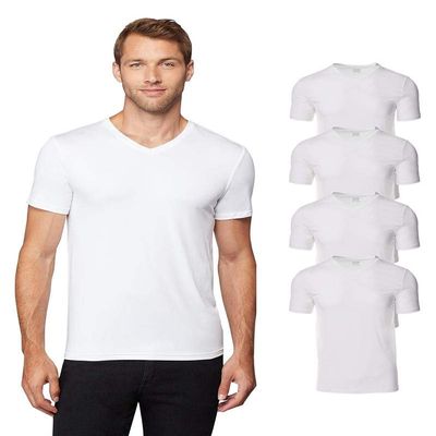 32 Degrees Mens 4 Pack Cool Quick Dry Active Basic Vneck T-Shirt, White, Small