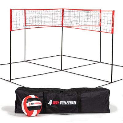 EastPoint Sports 4-Way Volleyball Set, Game for Outdoors, Backyard, Beach, Park, East Set Up, White