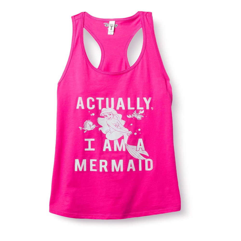 Disney Girls Princess Actual Mermaid Slim Fit, Scoop Hem Racerback Tank T-Shirt, Dark Pink, Small US