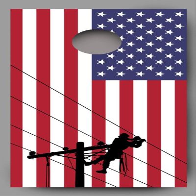 Lets Print Big Lineman American Flag Corn Hole Board Decal Wrap