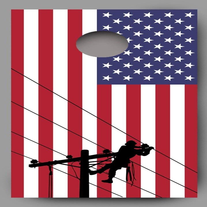 Lets Print Big Lineman American Flag Corn Hole Board Decal Wrap