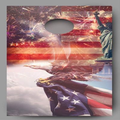 Lets Print Big Patriotic Bald Eagle Flying with American Flag B Cornhole Decal Wraps