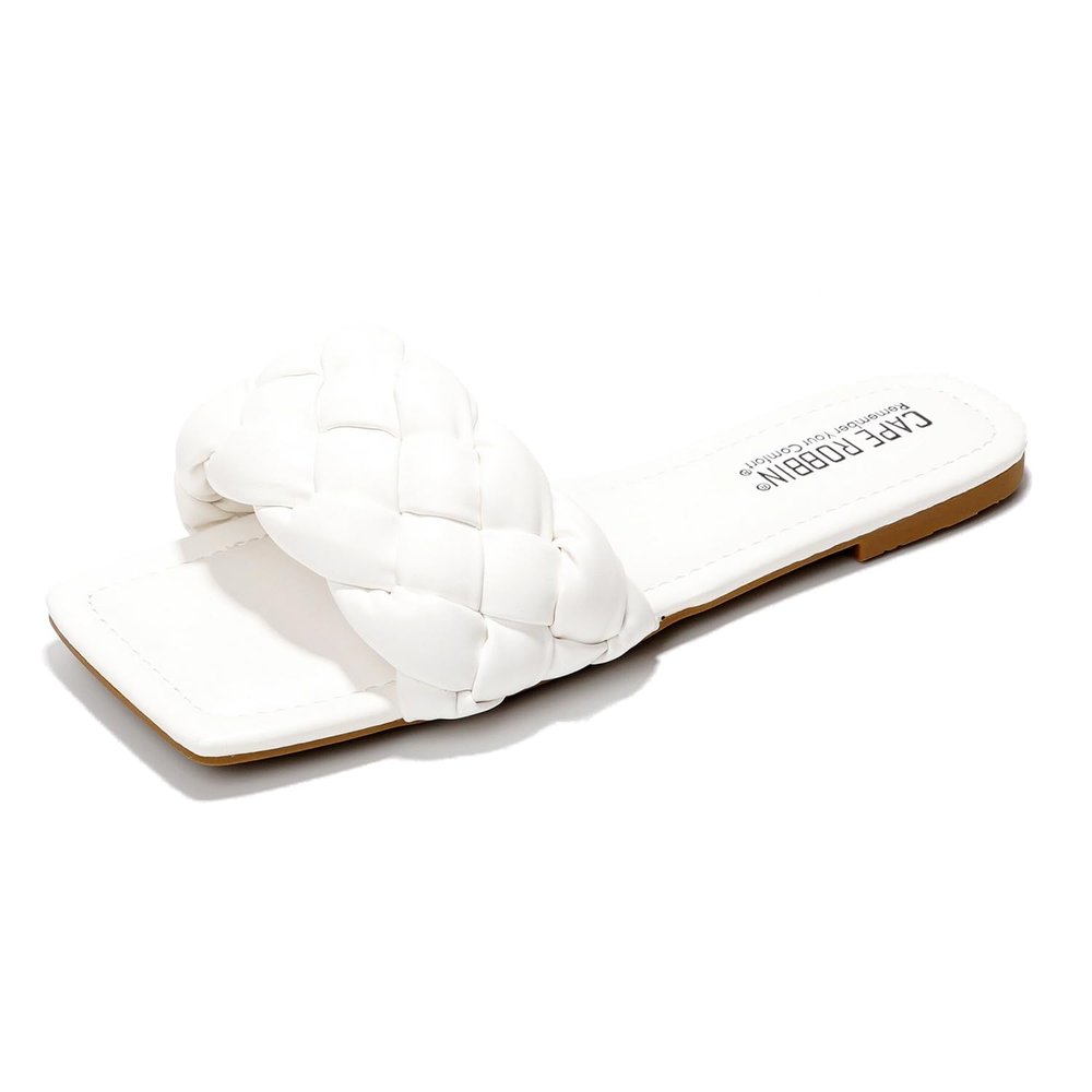 Cape Robbin Women's Braided Mules - Comfort Slip-On, Square Toe with Woven Rattan & Leather Design (Vagabond) - White Size 9