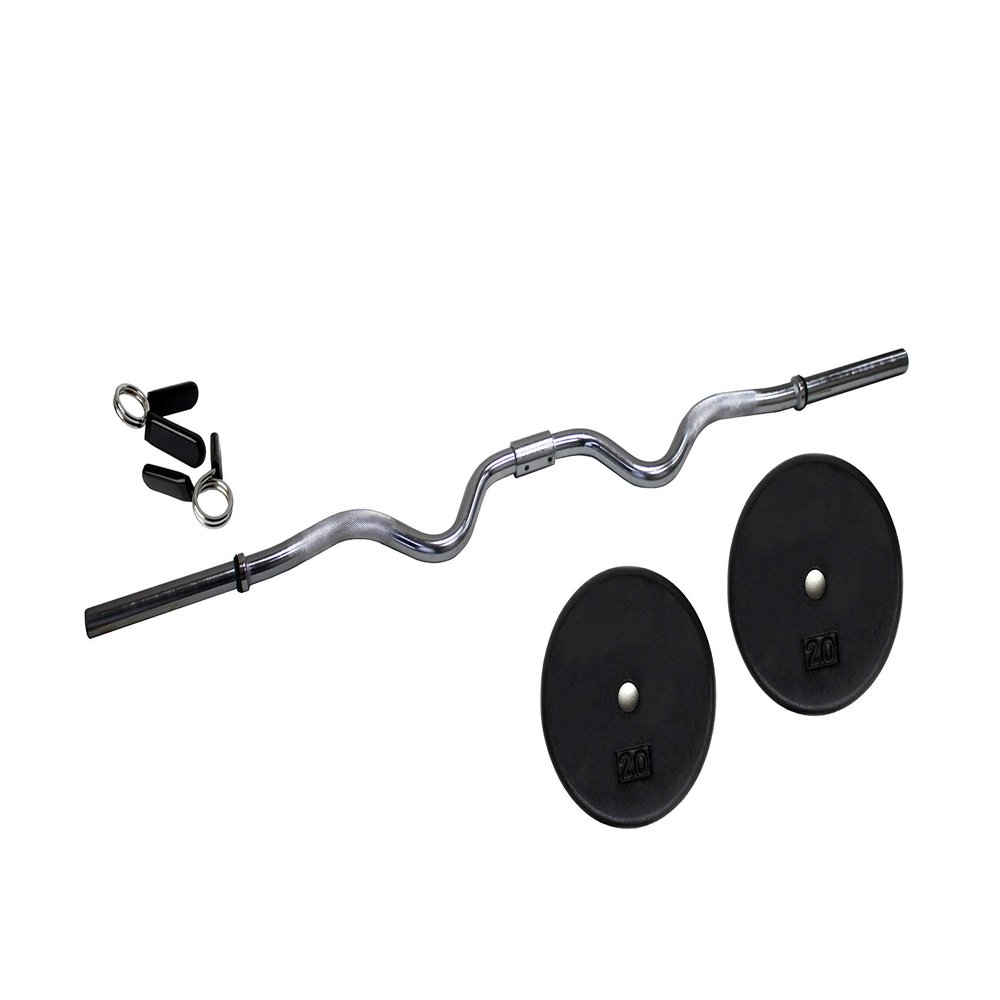 Ader 2-Piece Regular Super Curl Bar w/Collars & 20lb Black Plate Pair