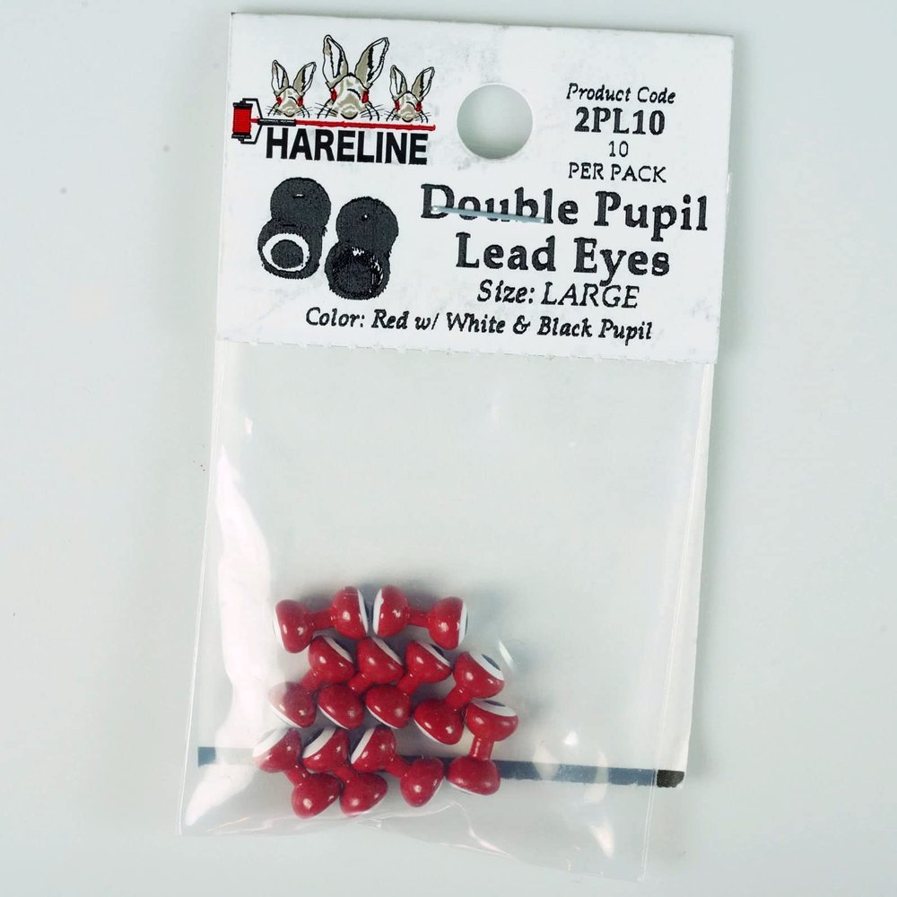 Hareline Double Pupil Lead Eyes (Red W/White & Black, Large)