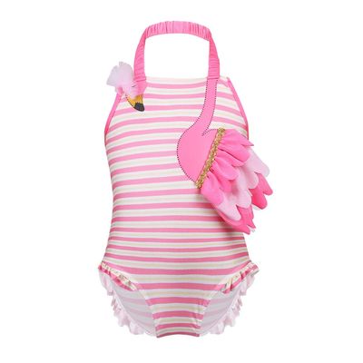 FEESHOW Baby Toddlers Girls Ruffle Flamingo Swan Halter One Pieces Swimsuit Swimwear Beachwear Bathing Suit with Cap Hot Pink 2-3