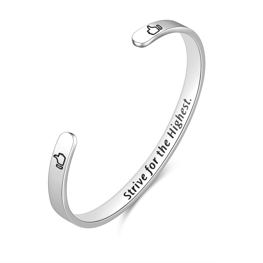 Enni of York Strive for the Highest.for Women Birthday Gifts for Her Silver Cuff Bangle American flag Bracelet