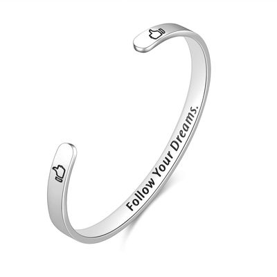 Enni of York Follow Your Dreams.for Women Birthday Gifts for Her Silver Cuff Bangle American flag Bracelet