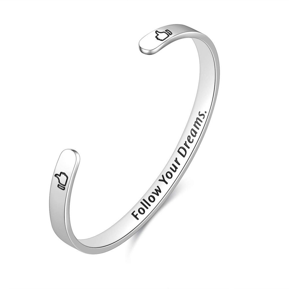 Enni of York Follow Your Dreams.for Women Birthday Gifts for Her Silver Cuff Bangle American flag Bracelet