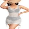 sexycherry Women's Sexy White Swimsuit Cover Ups Tank Sleeveless Mesh Beach Swimwear Dresses with Drawstrings(Medium) view 2