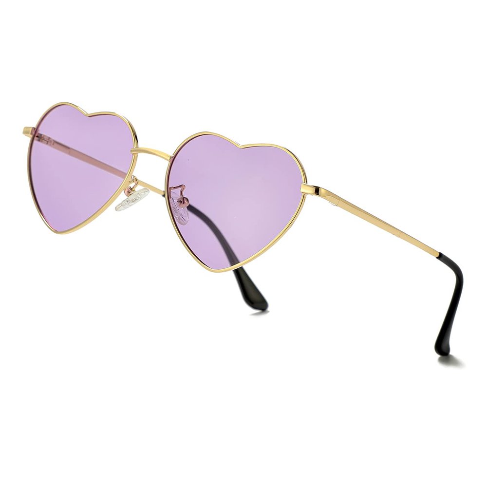 JOVAKIT Polarized Heart Sunglasses for Women Fashion Lovely Style Metal Frame UV400 Protection Lens (Gold/Purple)