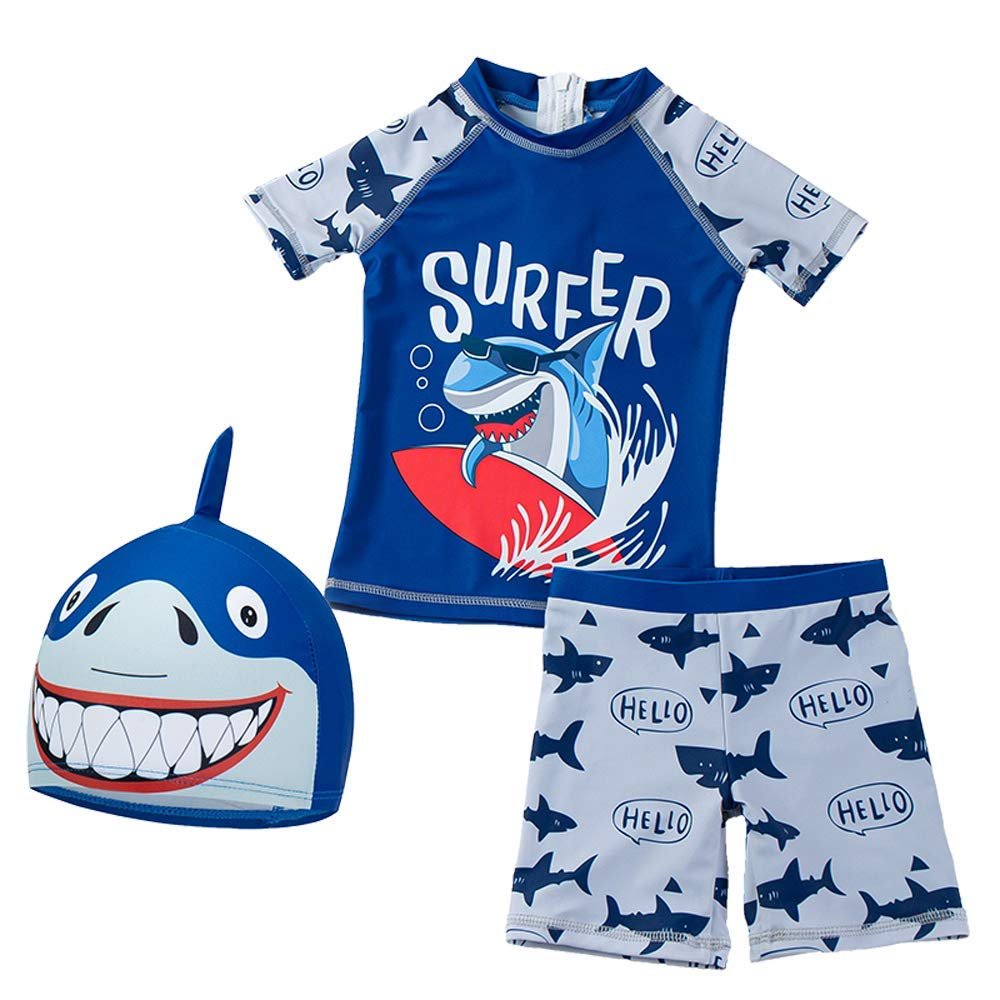Baby Toddler Boys Two Pieces Swimsuit Set Swimwear Shark Bathing Suit Rash Guards with Hat UPF 50+ (3-6 Months)