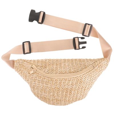 PRETYZOOM Summer Fanny Bag Artificial Straw Mini Woven Waist Pack Chest Pouch Crossbody Bag for Hiking Running Jogging 12" x 6"