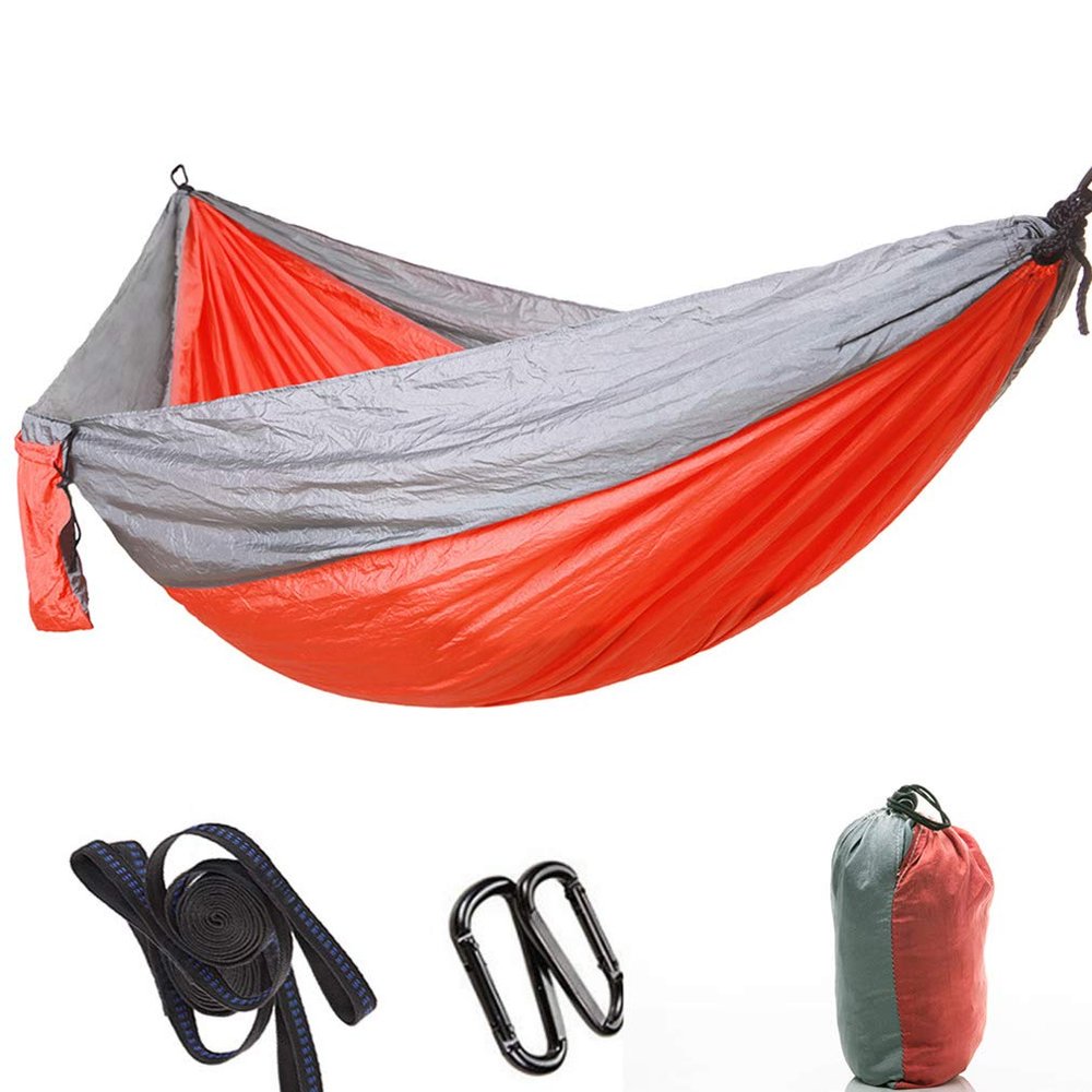 Portable Hammock Camping Double & Single with 2 Tree Straps, Lightweight Nylon Travel Hammocks for 450Lbs Capacity, for Outdoor Backpacking Backyard Hiking