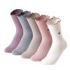 Kimkshine Womens Ruffle Socks Breathable Soft Knit Cotton Sock Cute Embroidery Flower Crew Socks 5 Pairs view 1